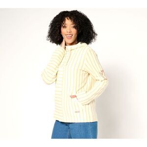 Peace Love World Women's Top Sz M 100% Cotton Mixed Striped Hooded White A683587